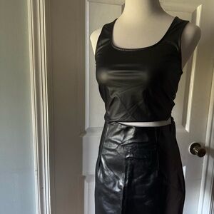 Black Faux Leather Crop Top and Skirt Set